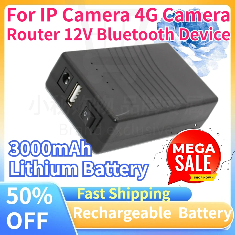 3000mAh 5V 12V DC Output Black Portable Rechargeable 12V Lithium Ion Battery for IP Camera 4G Camera Router 12V Bluetooth Device