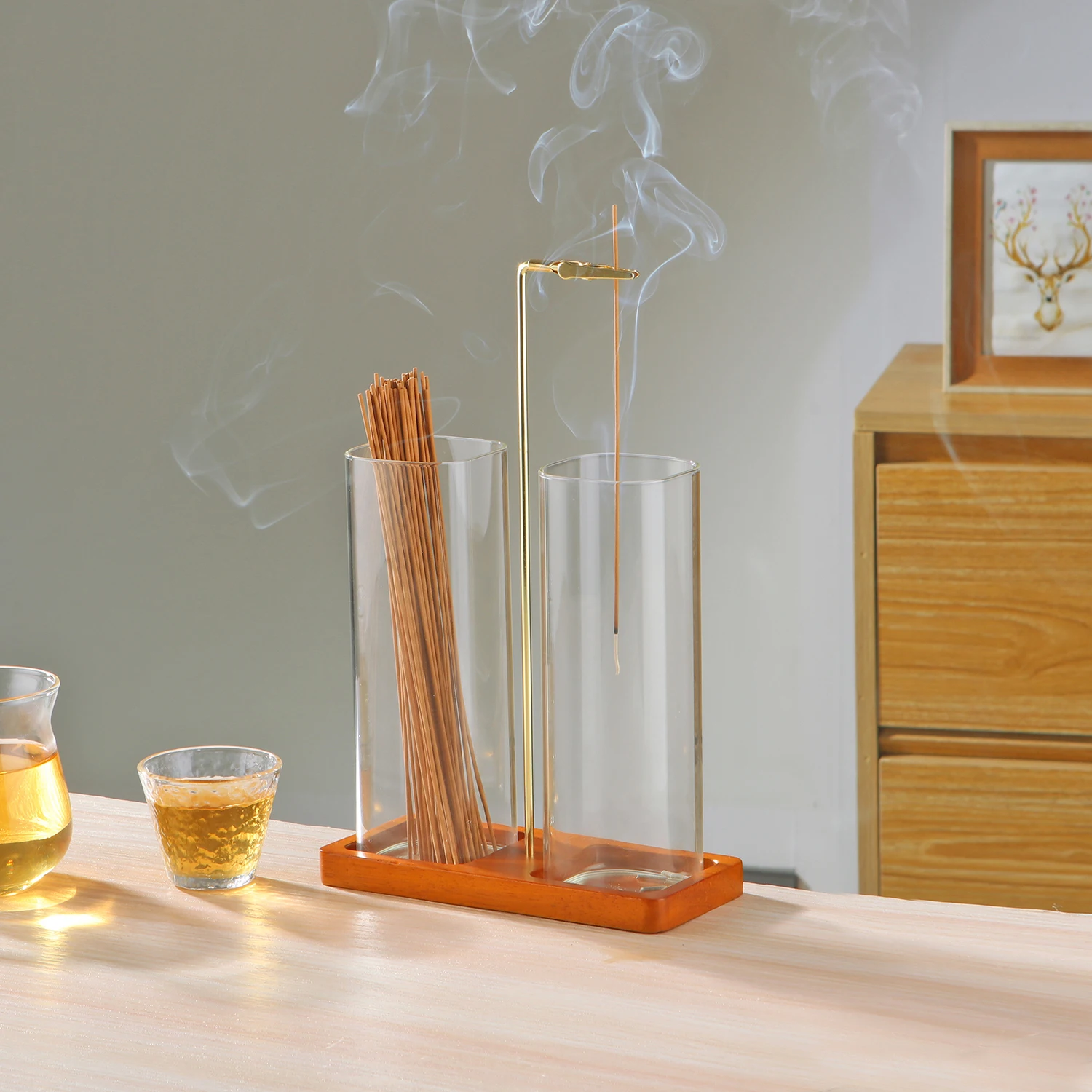 2 in 1 Incense Holder Upside Down Glass Incense Holder for Sticks Anti-Ash Incense Burner with Ash Catcher & Incense Storage