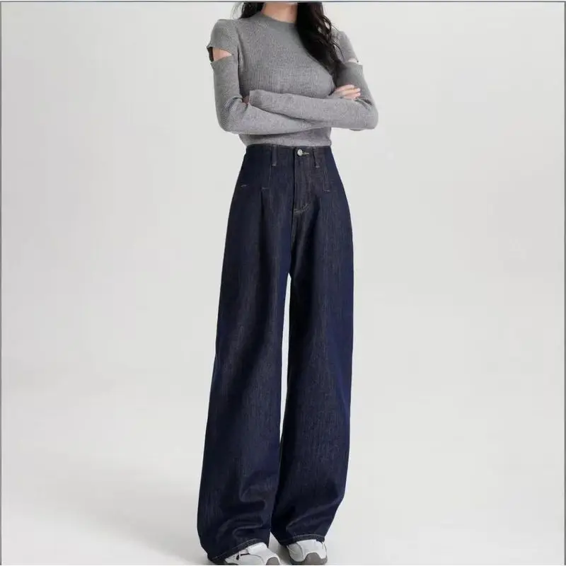 Spring Autumn Blue Jeans Women Casual High Waist Thin Denim Trousers Fashion Versatile Wide-leg Pants Female Cowboy Pantalons