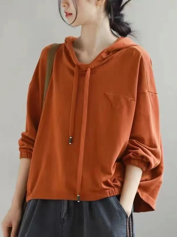 

Artistic Casual Color ort Hoodie Large Size Women's Dstring Loose Long Sve Asymmetrical Casual Top Autumn