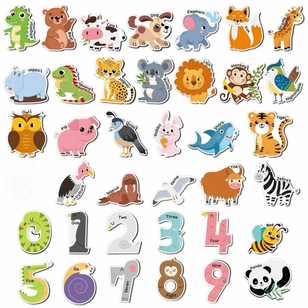 Cartoon Refrigerator Magnet Magnetic Multicolor Magnetic Alphabet Number Animal Food Vehicle Magnetic Fridge Sticker
