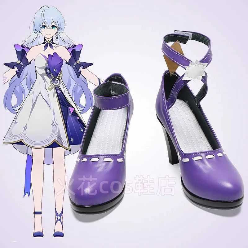 Anime Honkai：Star Rail Robin Cosplay Shoes Purple High Heels Short PU Leather Boots For Halloween Carnival