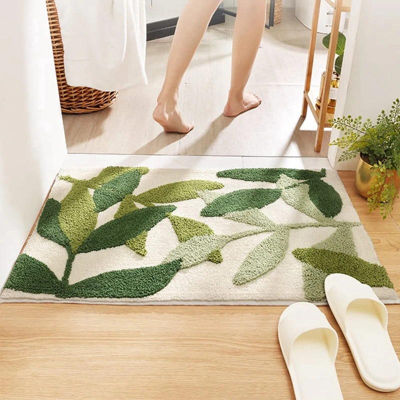 Bathroom Rug Mat Non Slip Microfiber Fluffy Tropical Leaf Bath Mats Bathroom Floor Absorbent Carpet for Shower Tub Doormat 바닥 깔개