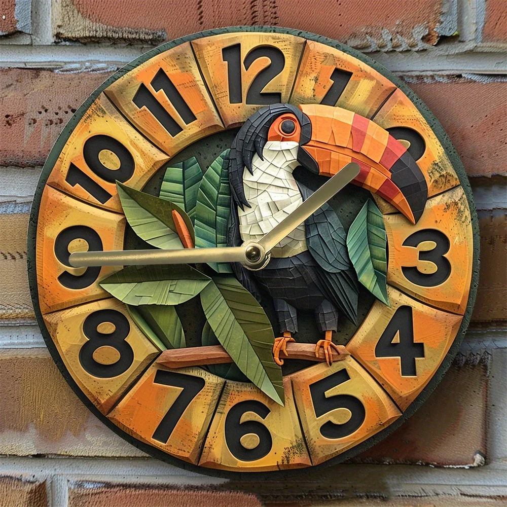 Toucan Wall Clock DIY Kit, Autumn Leaves Decor, 3D Effect Art Set, Home Decor, Gift for Father's Day & Independence Day - E87