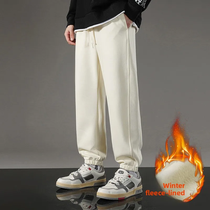 

2026 Men Winter Fleece Pants Thickened Warm Loose Fit Straight Trouser Casual Gym Men Jogging Trousers Pants Men joggers