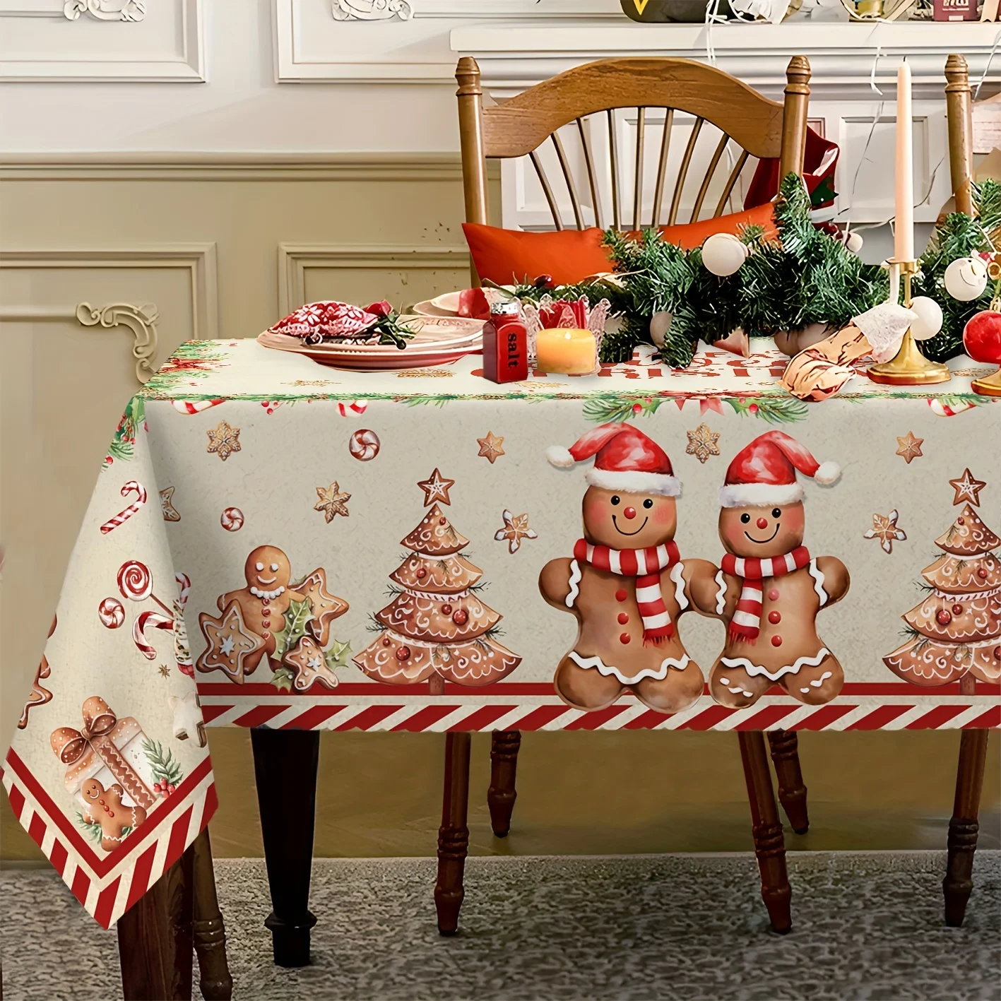 Christmas Themed Rectangle Table Cloth for Christmas Decoration Reusable Tablecloth for Home Kitchen Patio New Year Xmas Decor