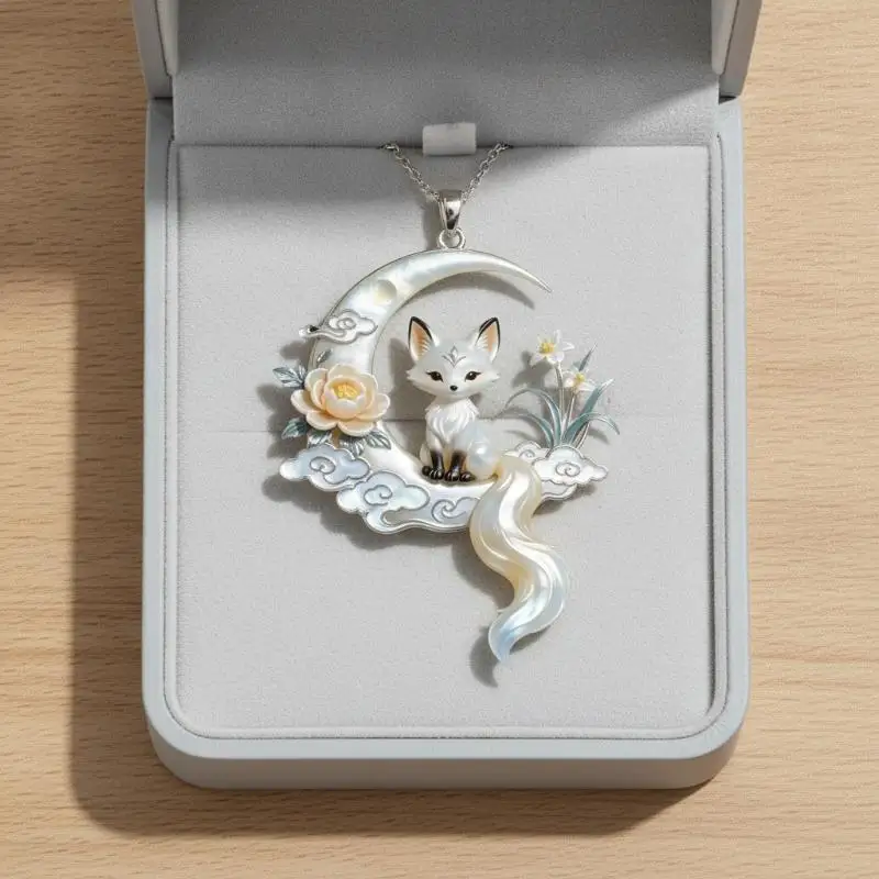 1 Stück Retro Mondfuchs Anhänger Halskette Dünne Kabelkette Eleganter Chinesischer Stil Hanfu Accessoires Schmuck Geschenk – Detail 7