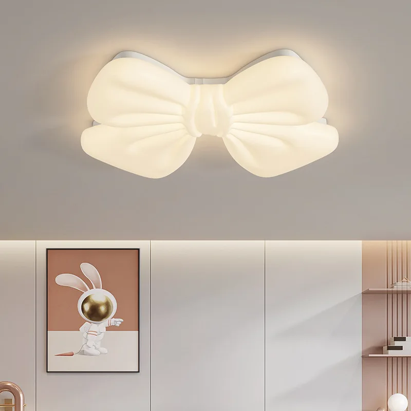 White Bow Ceiling Lights LED Princess Room Light Modern Simple Romantic Little Girl Room Decor Children's Bedroom Ceiling Lamps