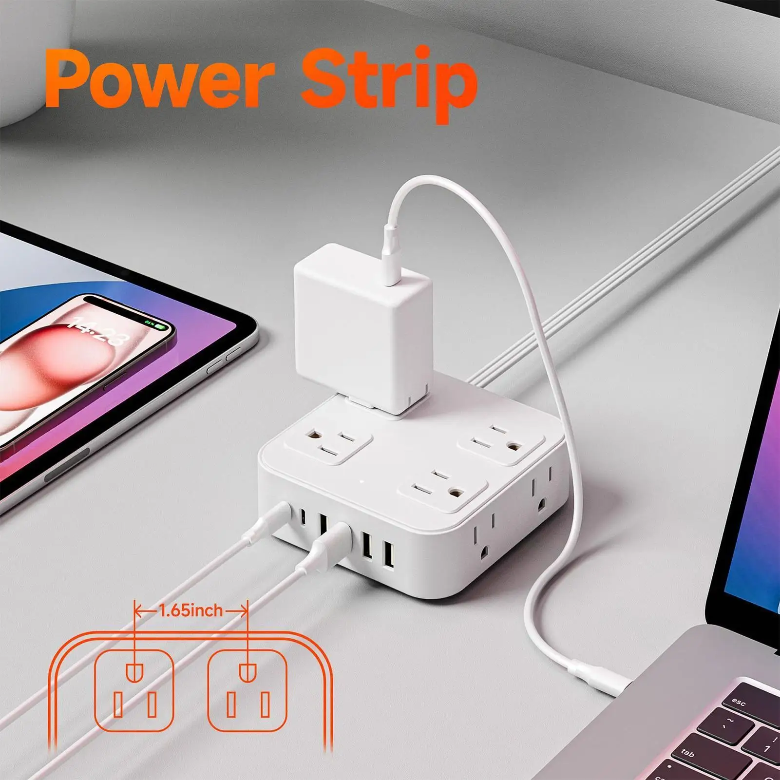 USB Charging Strip 6 USB Ports 8 AC Outlets Extender US Standard Socket Strip with Cable for Tablet Computer Laptop Phone