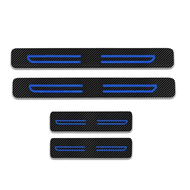 4pcs/Set Blue Carbon Fiber Style Car Door Sill Entry Guard Scuff Plate Cover PVC Anti Scratch Protector Fit for Toyota New