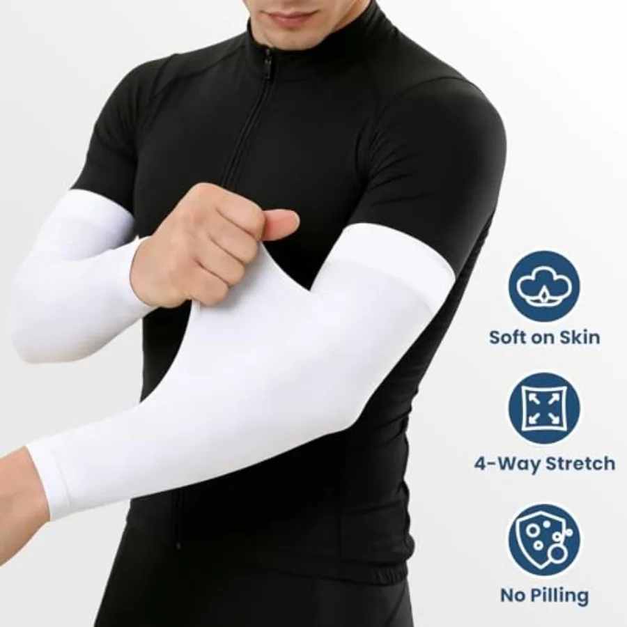 8 Pairs Soft Arm Sleeves, UV Sun Protection Cooling Compression Arm Covers for Outdoor Work, Sports, Men and Women