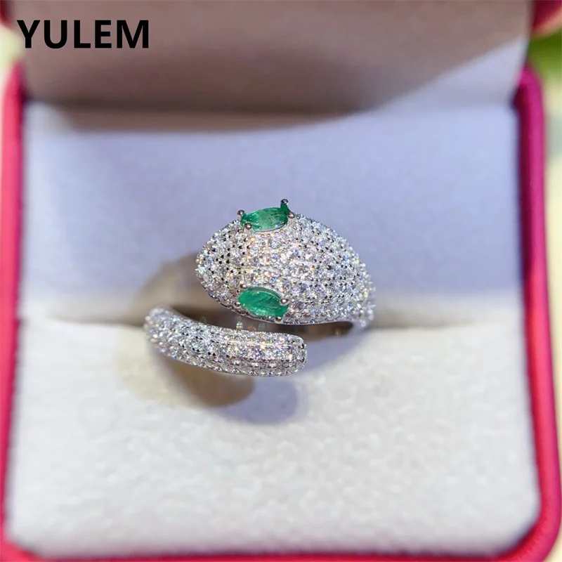 

Natural Columbia Emerald Snake Ring 925 Sterling Silver Green Gemstone Carrying Certificate Lady Gift
