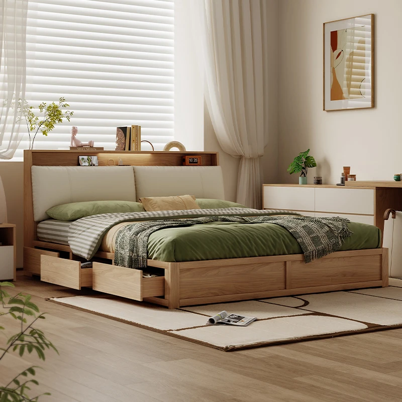 High box bed Air pressure storage Double bed Modern simple small floor-to-ceiling bed