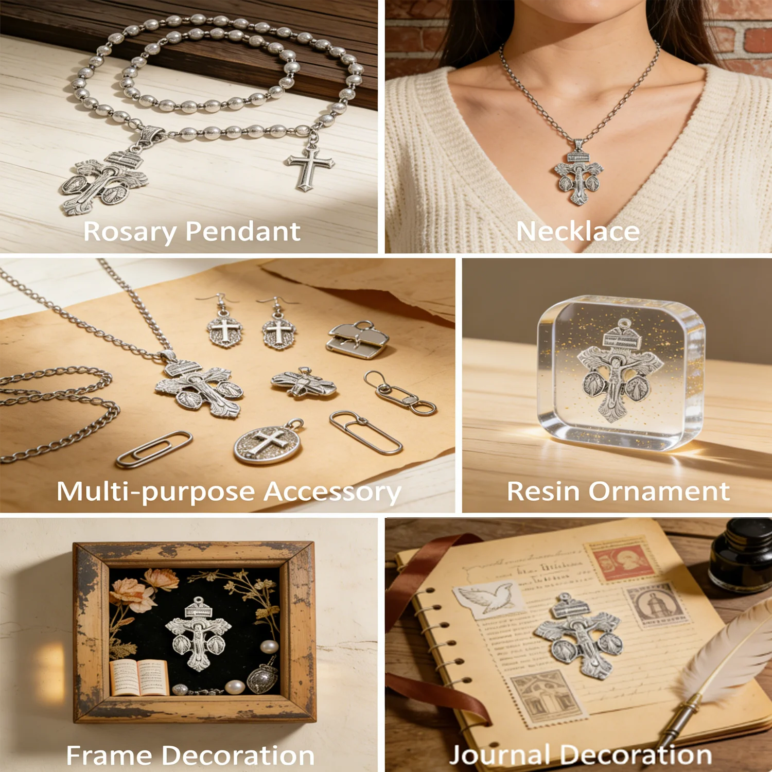 Vintage Silver Catholic Crucifix Pendant - Jesus Nazarenus Medal for Rosary Making, Necklace, Resin Crafts & Religious Home Deco