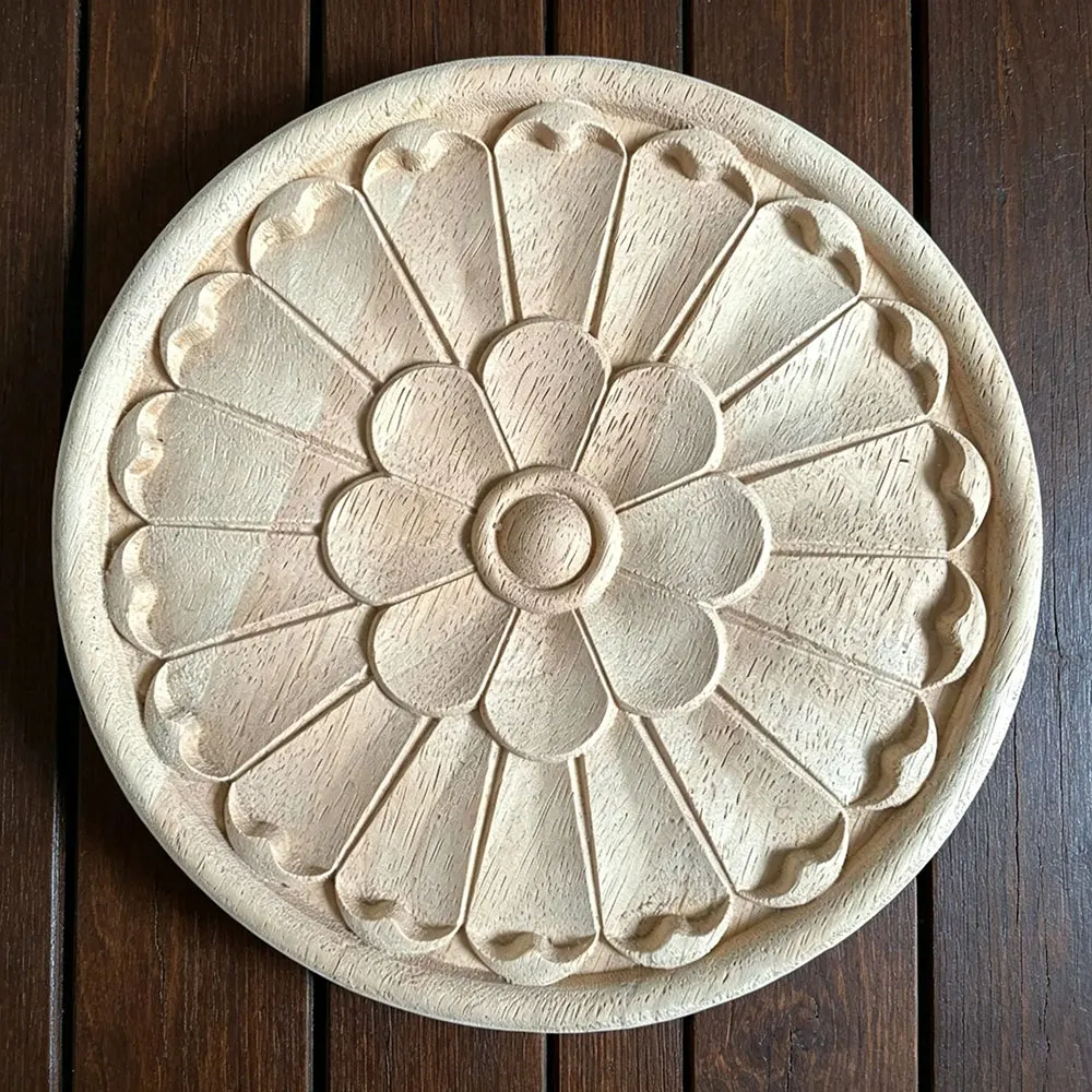 

15cm 20cm Wood Carving Circular Appliques for Furniture Cabinet Unpainted Wooden Mouldings Decal Home Decor Decorative Figurine