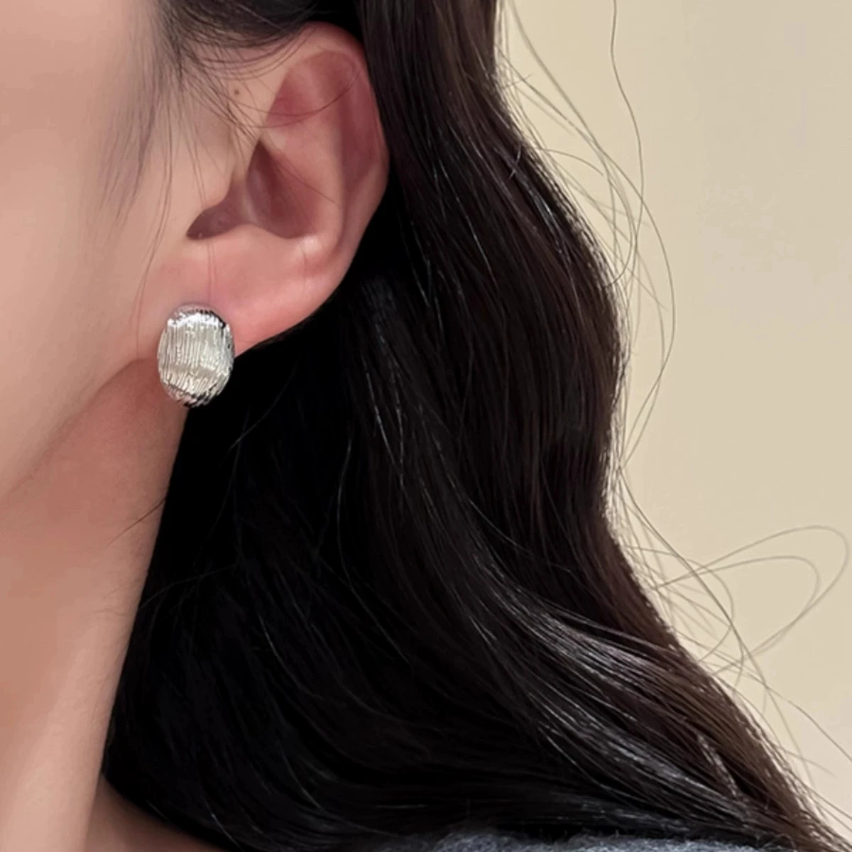 Silver Color Geometric Texture Ear Stud Earrings For Women Girl Trendy Elegant Daily Party Jewelry Accessories Gifts