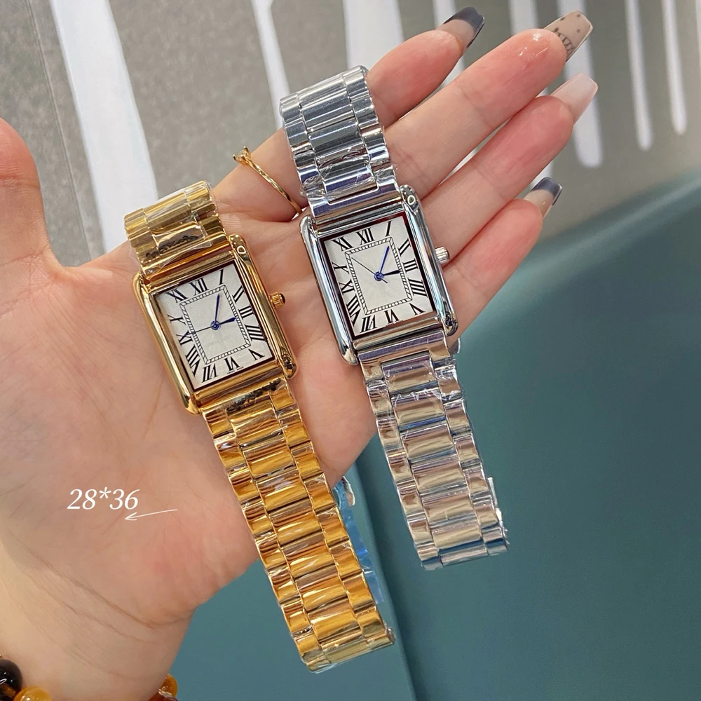 ファッションブランド腕時計女性ガールレディース 28 ミリメートル長方形かわいいスタイル鋼金属バンドクォーツ高級時計 CA187
