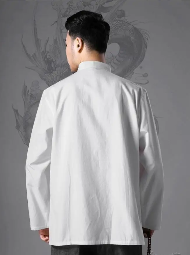 Men Outerwear Jackets Traditional Style Tang Cotton Line Tops Chinese Kung Fu Shirt Men Blouse Shirt Hanfu Fashion Shirts
