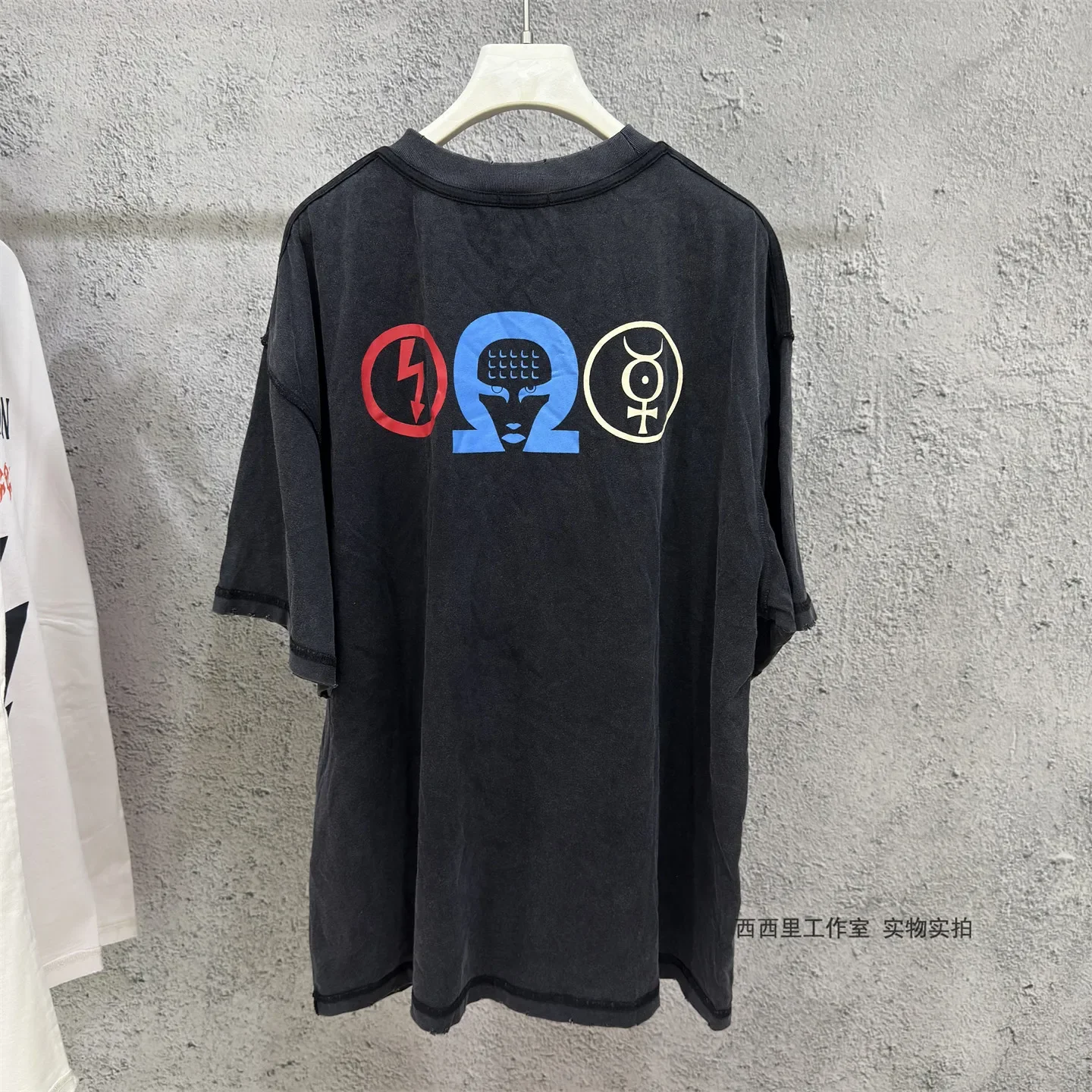 False perception lightning print reverse wear retro short sleeve loose T-shirt