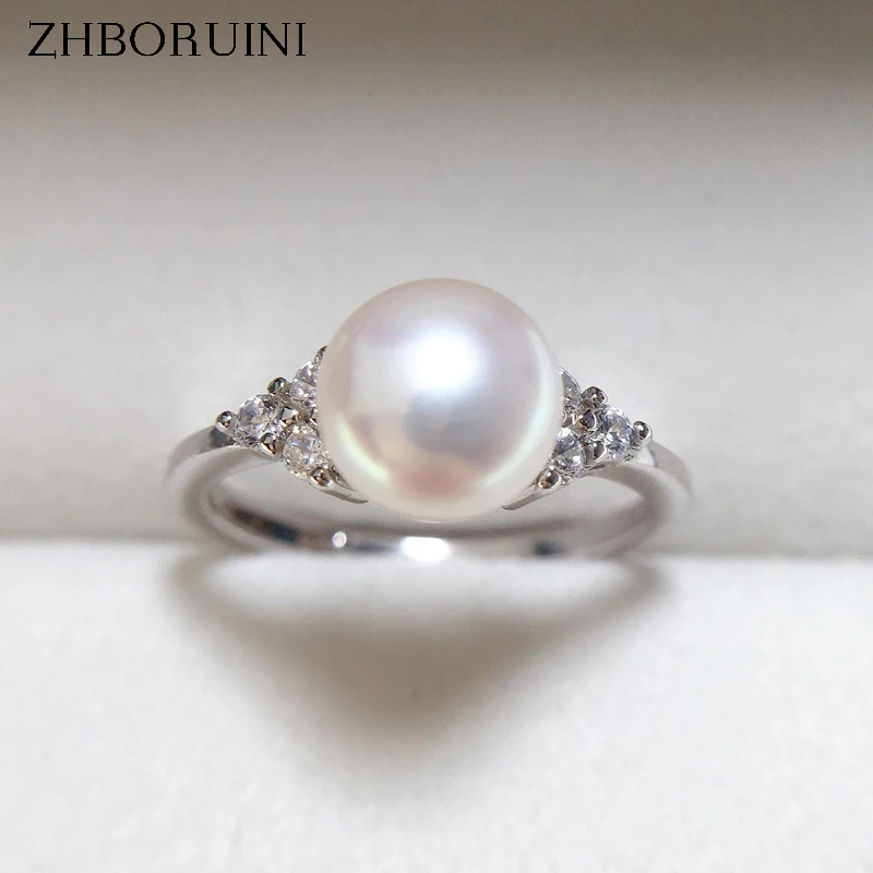 ZHBORUINI 2024 Simple perle bague 100% vraie perle naturelle or argent couleur femmes bijoux argent clair Zircon diamant bague cadeau