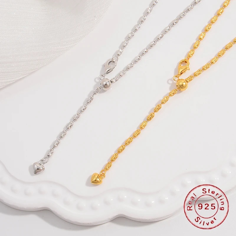S925 Sterling Silver Classic Chunky Necklace Total Length 49cm for Women Fashion Girl Jewelry Accessories SL27