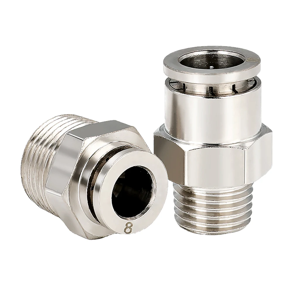 Pneumatic Quick Connector All Copper Nickel Plated Quick Plug External Thread 1/8 1/4 3/8 1/2 M5 Air Hose 4 6 8 10 12mm PC8-02