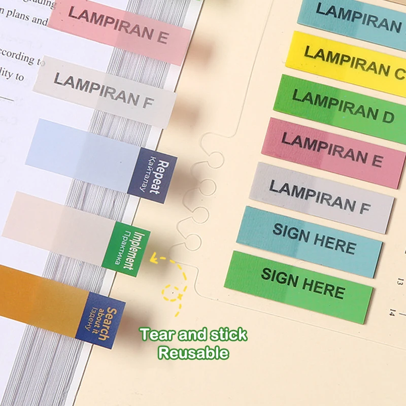 200 lembar tablet berperekat warna-warni catatan tempel ankle penanda dapat ditulis kertas tab kalender transparan Label penanda