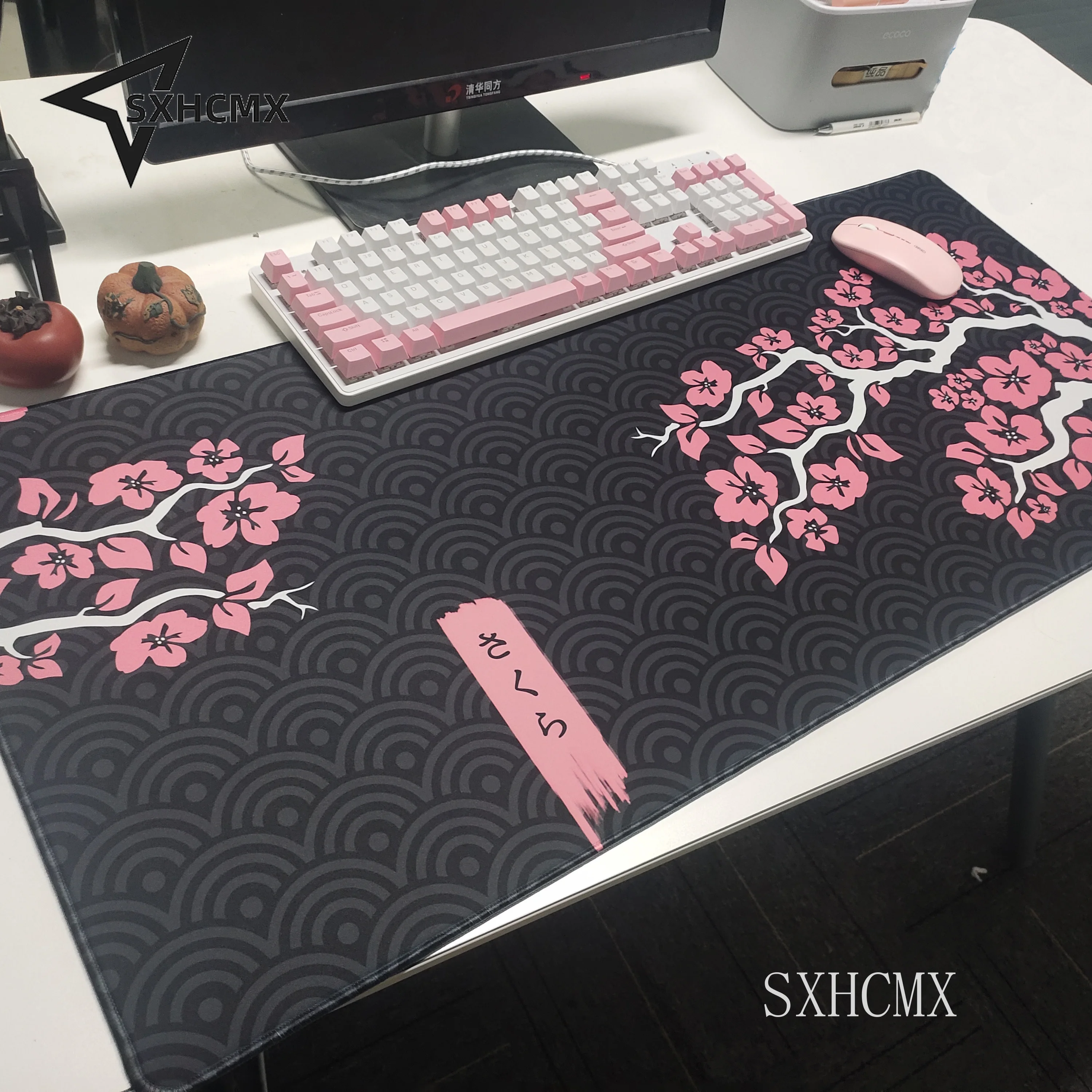 Grand tapis de souris en caoutchouc naturel, rose, sans fleurs, bord de verrouillage rapide, bureau de jeu étanche, sous-clavier polymère pour dames