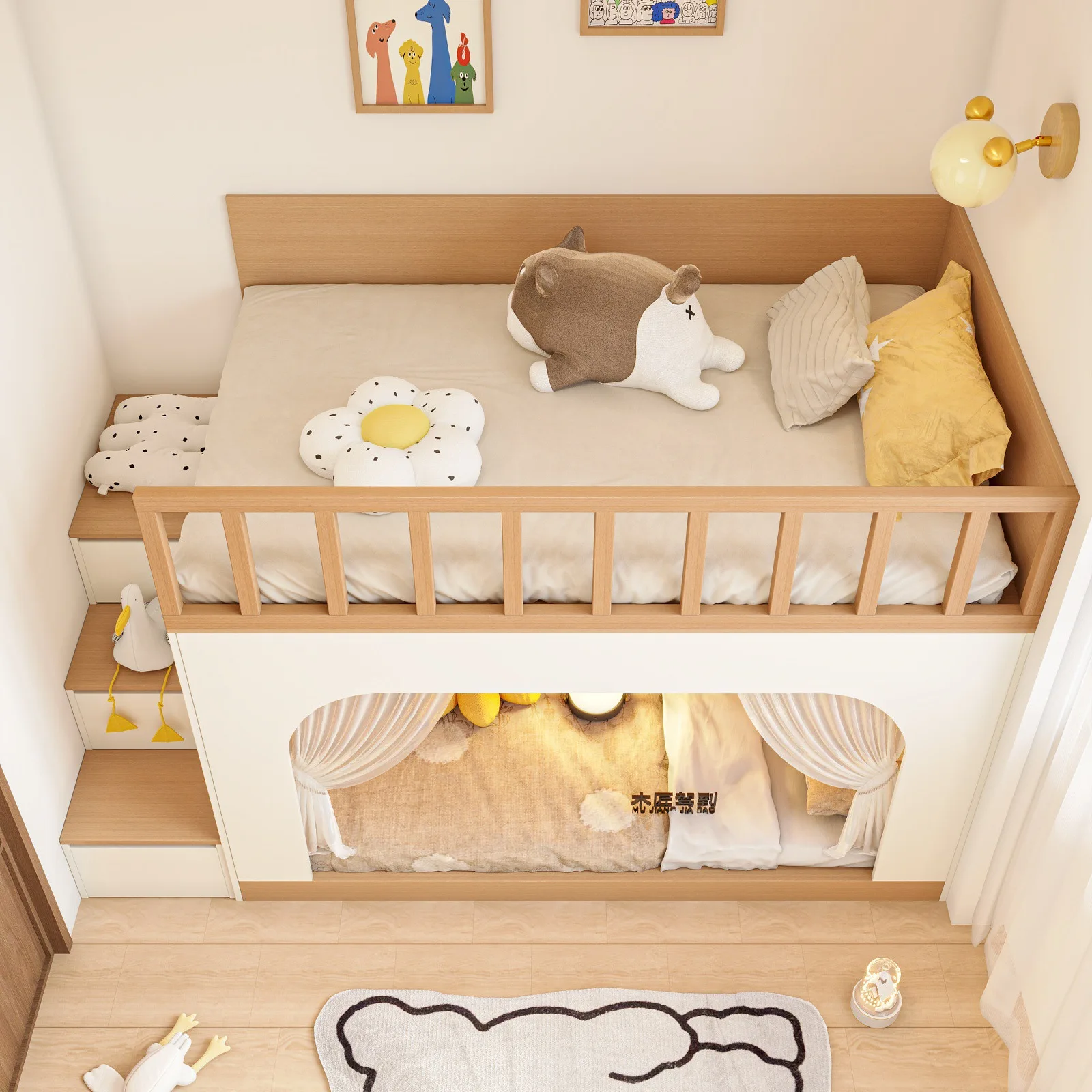 Room half-height bed solid wood bed empty small apartment multi-functional combination bed secret base tatami