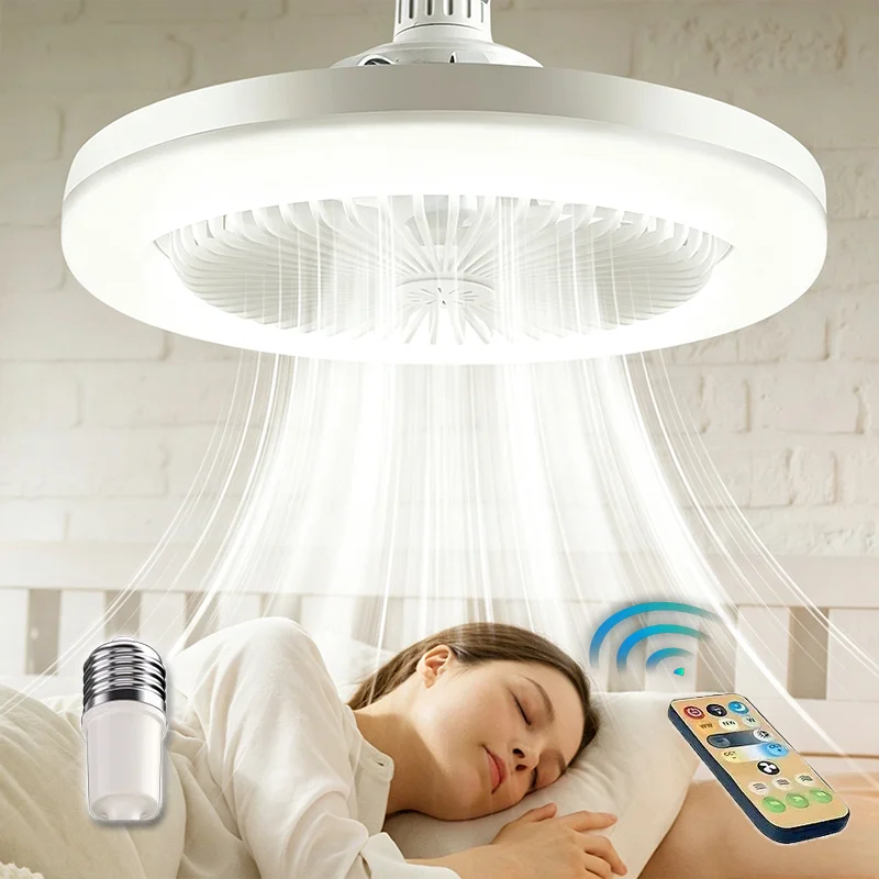 Multifunctional E27 Ceiling Fan Light with Remote Rotatable LED Lamp Converter Base Silent for Bedroom Living Room Study ﻿
