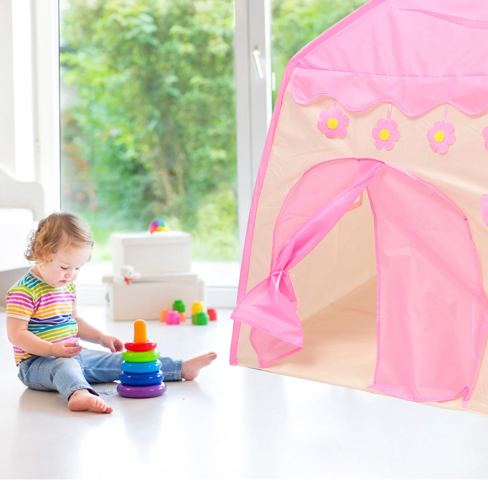 

Flower Kids Foldable Playhouse Indoor Play Castle Play Tent Baby Sleep Tent Durable Wear-Resistant