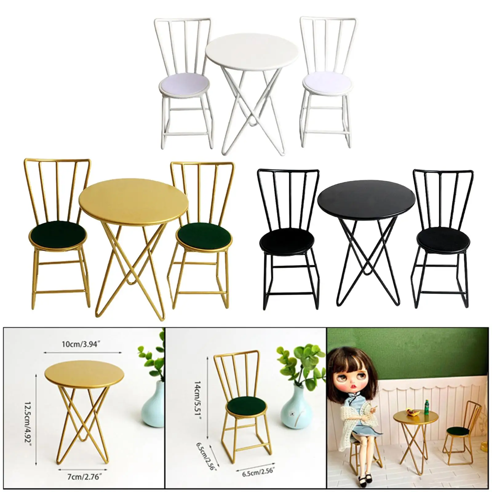 1:6 Vintage Puppenhaus Tisch und Stühle Set Dekoration Rollenspiel Spielzeug