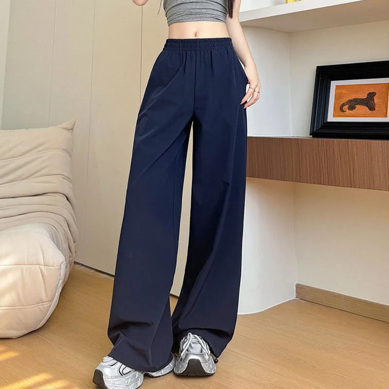 

Y2K Baggy Wide Leg Pants Women American Hip Hop Streetwear Quick Drying Trousers Fashion Elastic Waist Casual Joggers Pants