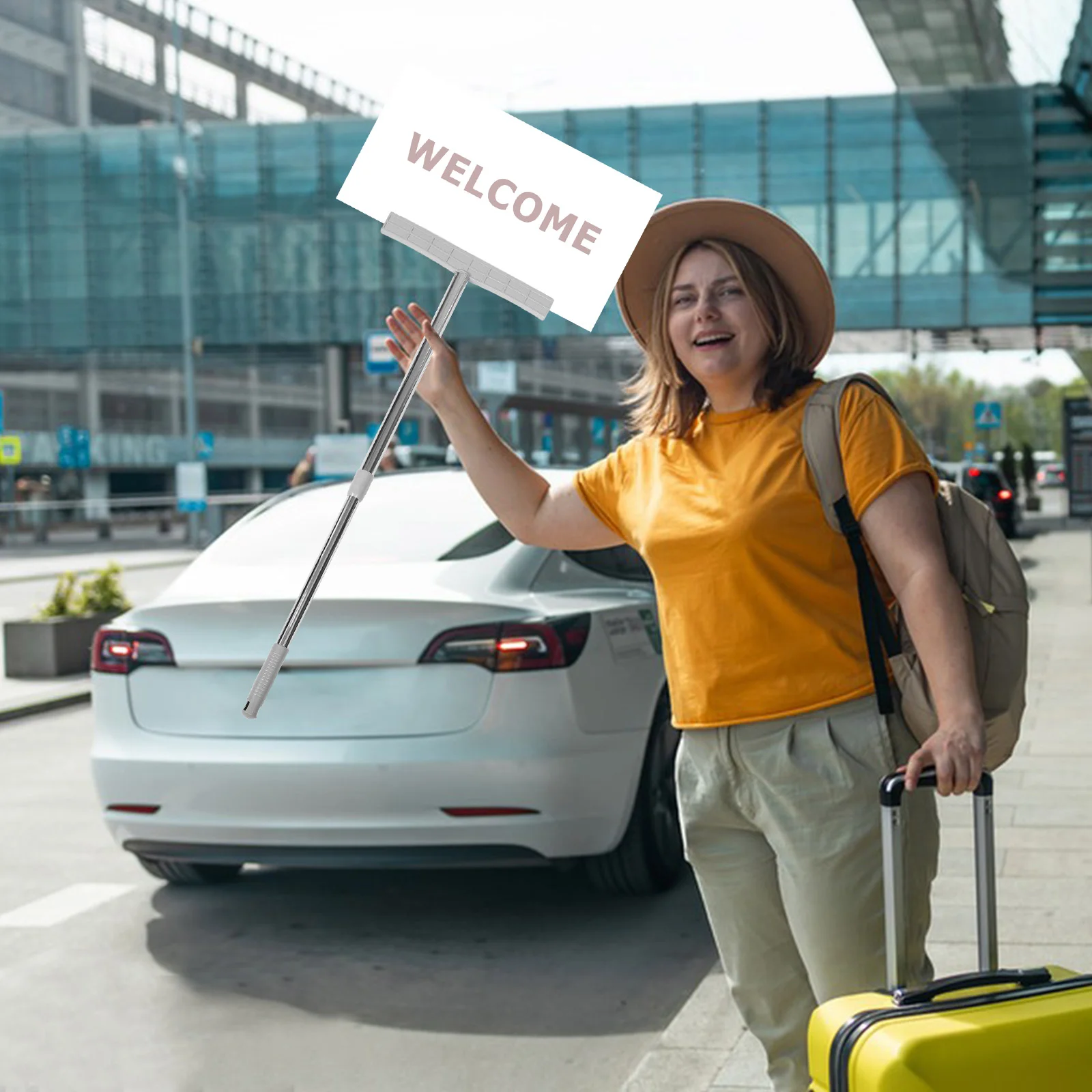 Suporte de sinais portátil de aço inoxidável para passeios e eventos de aeroporto, fácil aderência para desfile e exposição, prata