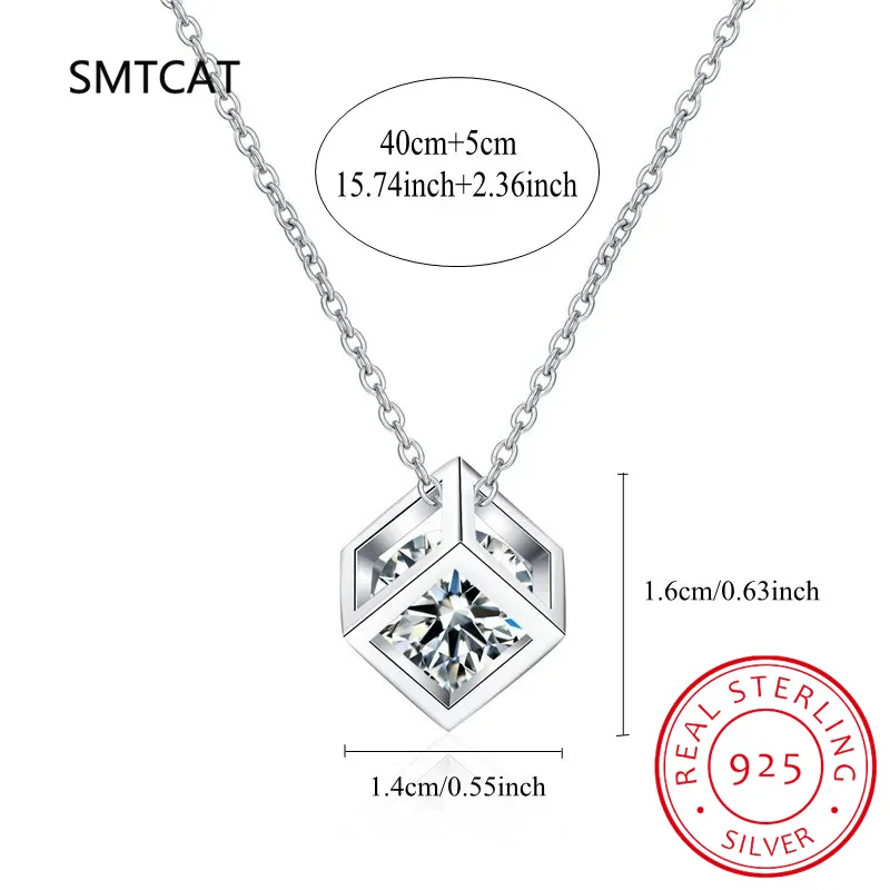 Real S925 Sterling Silver 1ct Moissanite Pendant Necklace for Women Party Fine Jewelry Diamond Neck Chain Necklaces Gift