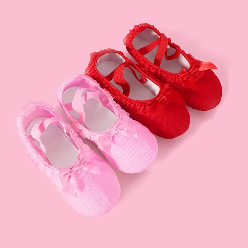 Girls Ballet Slippers Lace Dance Shoes Lace bow-knot Canvas Soft Sole Ballet Shoes Ballet Slippers