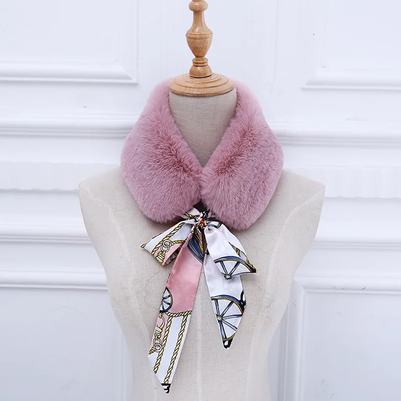 New Korean style of winter lazy rabbit plush imitation fur scarf ribbon scarf fur collar solid color versatile trendy