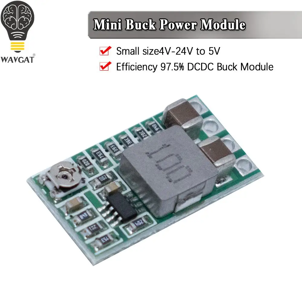 WAVGAT Mini DC-DC 12-24V do 5V 3A obniżanie mocy moduł zasilający napięcia przetwornica regulowany 97.5% 1.8V 2.5V 3.3V 5V 9V 12V