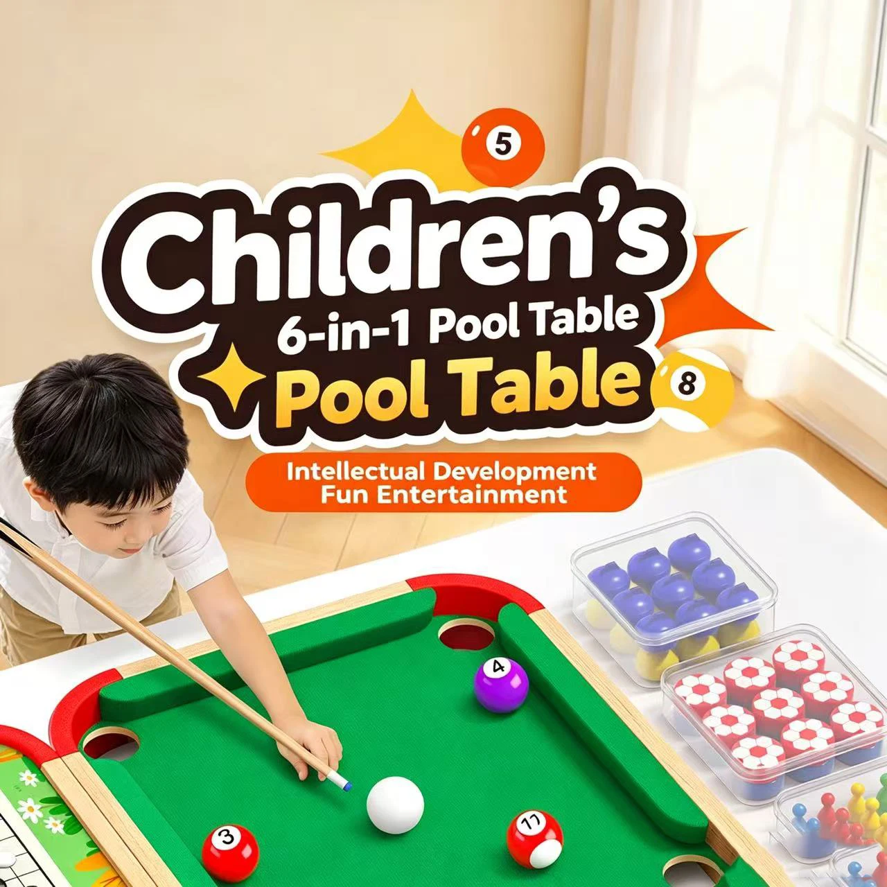 Imagen 4: Mesa de Billar Seis en Uno, Mesa de Billar Infantil para el Hogar, Billar de Juguete, Rompecabezas Interactivo para Padres e Hijos, Regalo de Cumpleaños