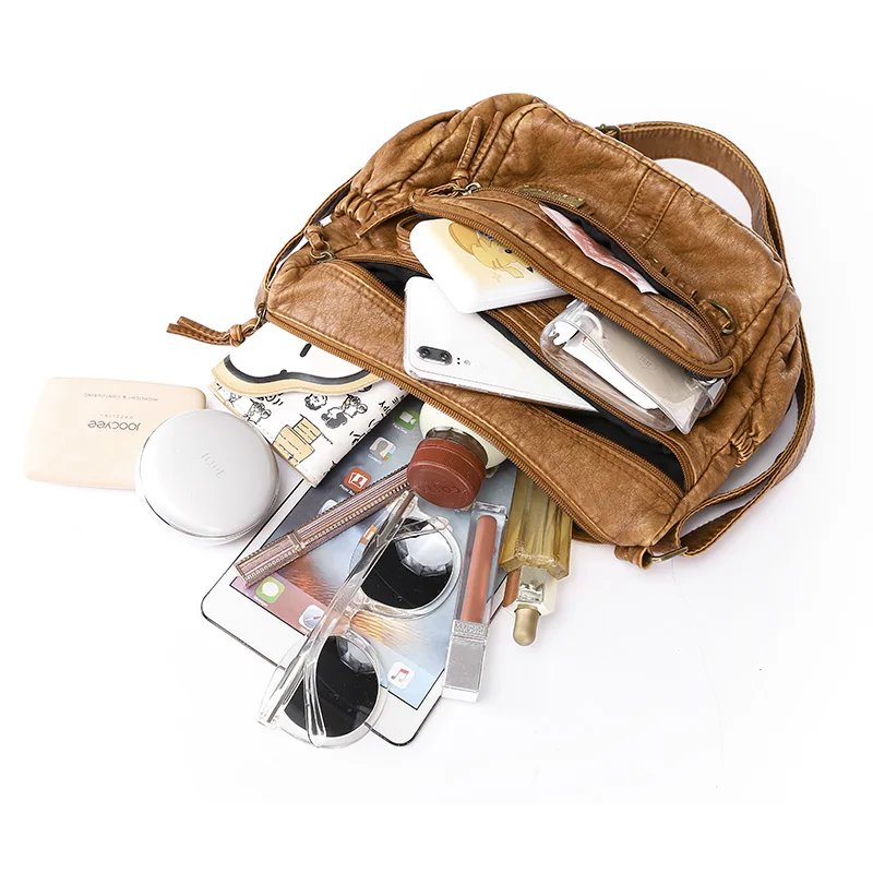 Vintage Shopper Bag for Women Soft Leather Female Shoulder Bags Multi-Layer Classic Crossbody Bag Luxury Designer Handbags Purse