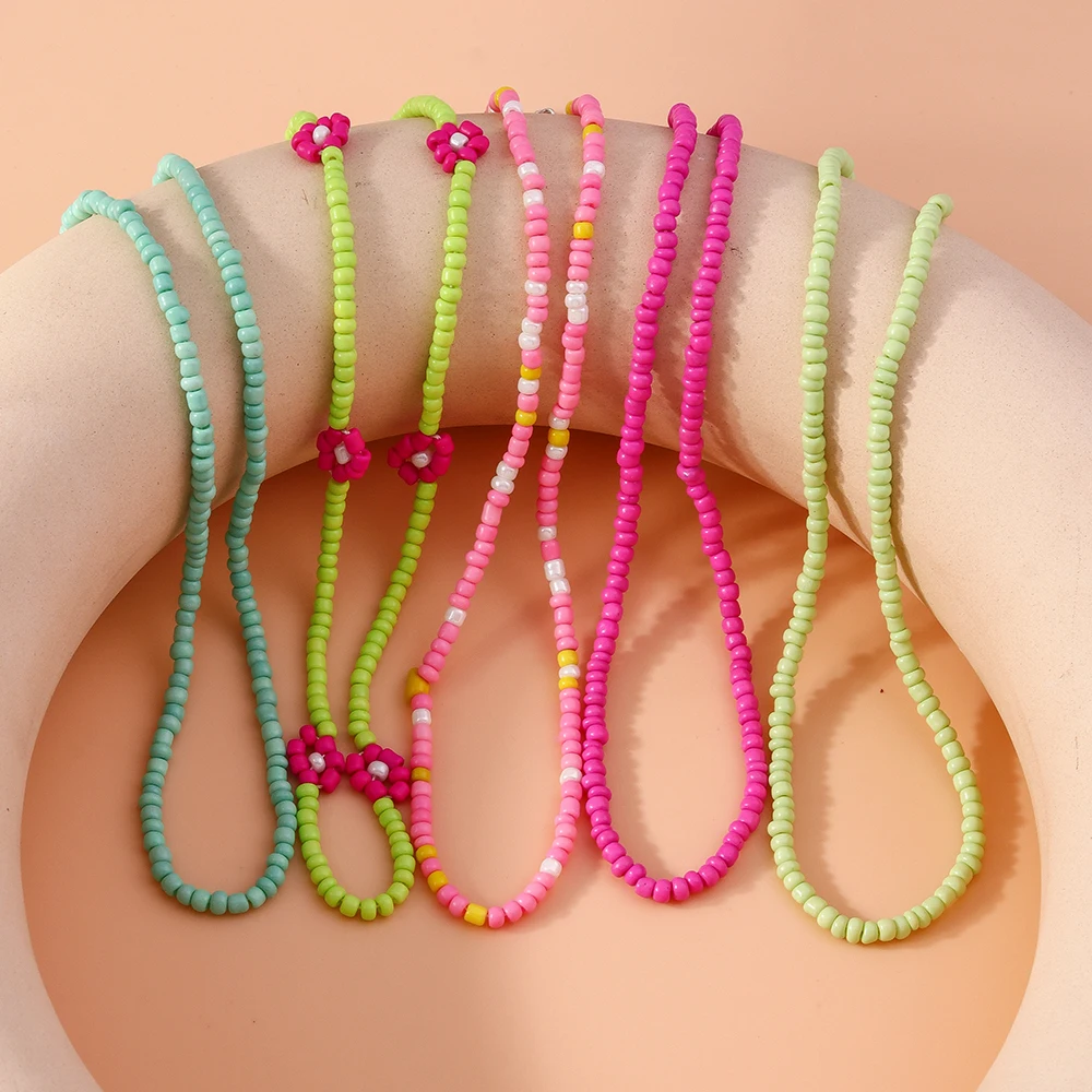 Aihua handgemachte Böhmen bunte Rocailles Perlen Blumen Halskette für Frauen Kinder Freundschaft Halskette ethnische Strand Party Geschenke – Detail 11