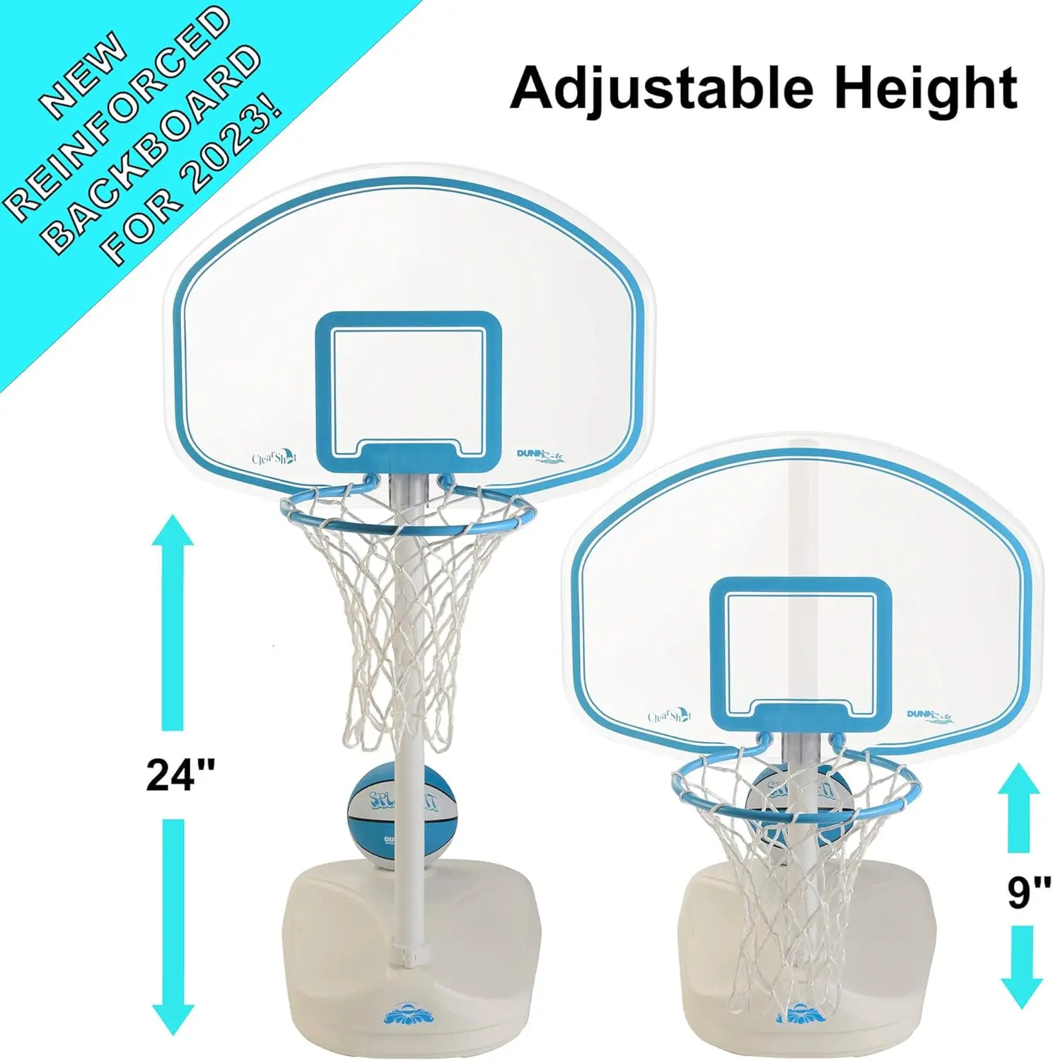 Pool Basketball Hoop with Adjustable Stainless Steel Rim, Clear Backboard, Water-Filled Base, and Waterproof Basketball
