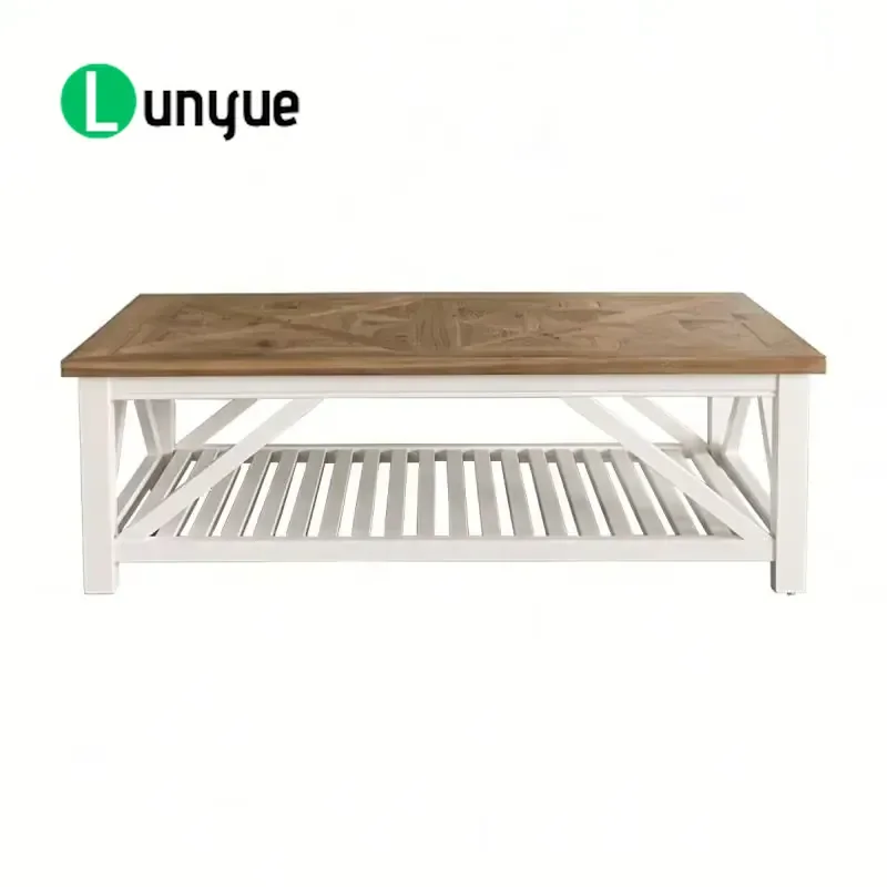 French Provincial Antique Retro Farmhouse Rectangular Coffee Table Solid Recycled Wood Parquet Living Room Furniture Durable