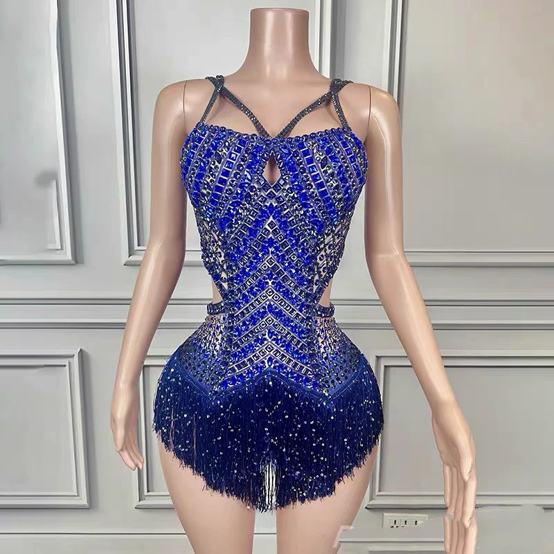 Midnight Rain Luxury Tassel Blue High Fork jumpsuit Concert Support Service