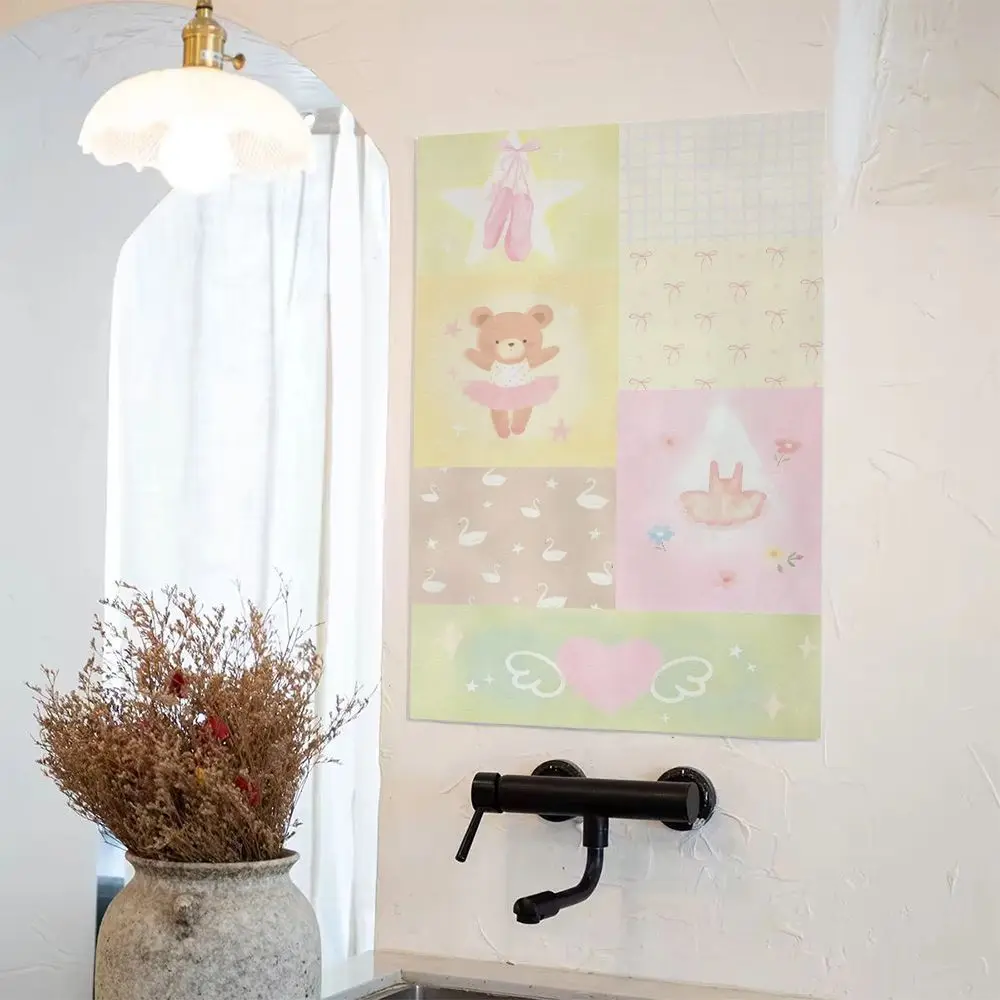 VIKAMA Cartoon Patchwork Wall Tapestry Cute Cat Star Print Wall Hanging Soft Aesthetic Bedroom Wall Decor