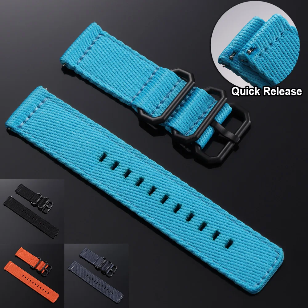 

22mm Quick Release Canvas Watch Straps Woven Nylon Watch Band Men Women Bracelet Blue Black Gray Orange Wristband for Smartwatch
