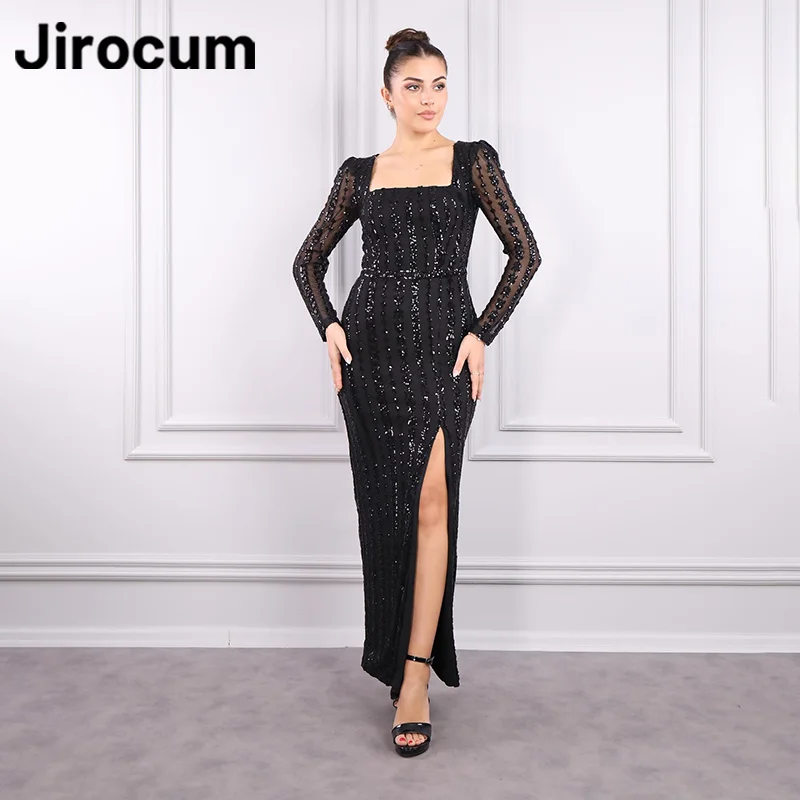 Jirocum Sparkling Mermaid Prom Dress abito da sera per feste con paillettes con scollo quadrato da donna lunghezza alla caviglia abiti per occasioni speciali