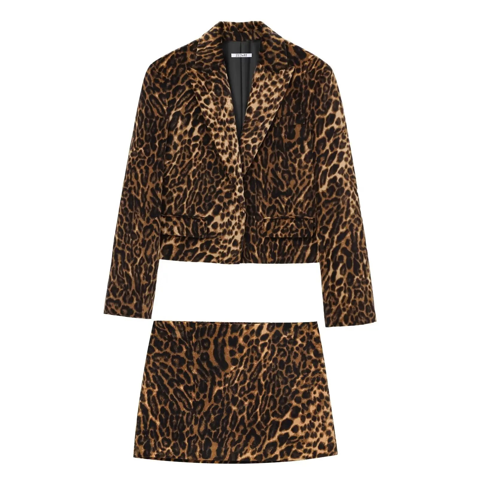 American retro hottie suit for women leopard print short suit jacket with hip skirt