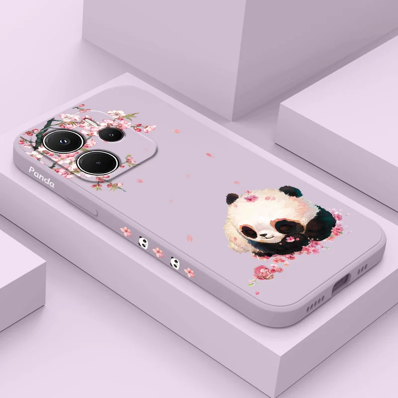 

Cherry Panda Phone Case For Xiaomi Redmi Note 14 13 12 12S 11 11S 10 10S 9 9S 15 15C 14C Pro Plus 4G 5G Liquid Silicone Cover