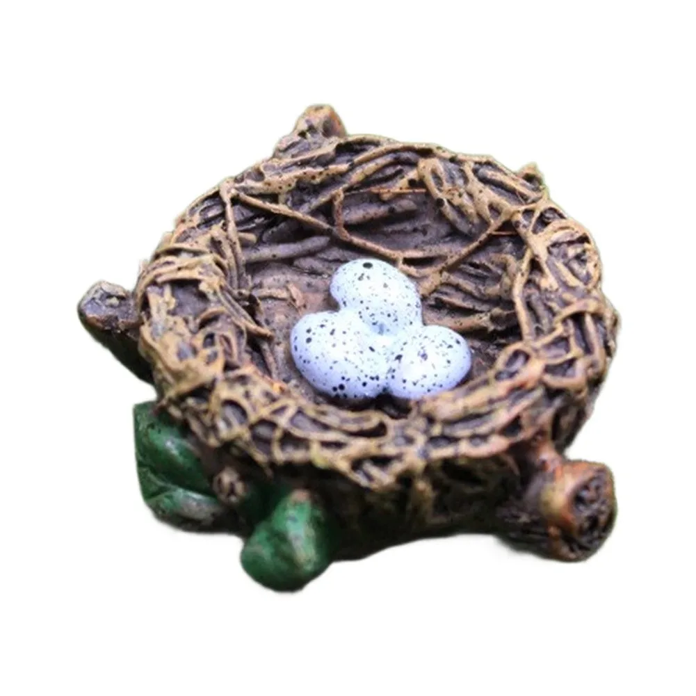 1pc Resin Bird For Nest With Eggs Miniature Landscape Ornament Realistic Figurine For Bonsai Fairy Garden Decor Accessories